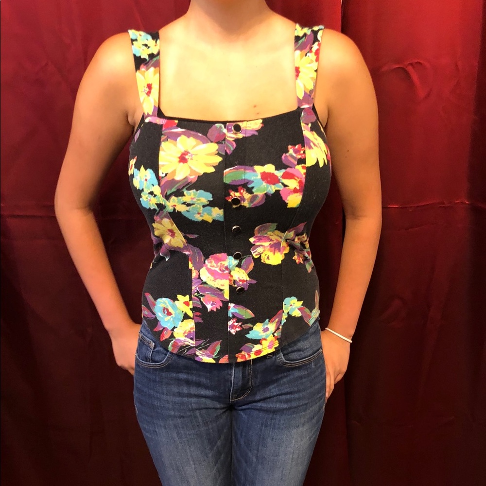 Black floral tank top